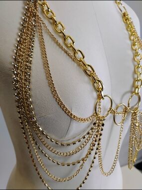 Gold Multi-Chain Body Necklace / Belt - Gold Layered Statement Jewelry